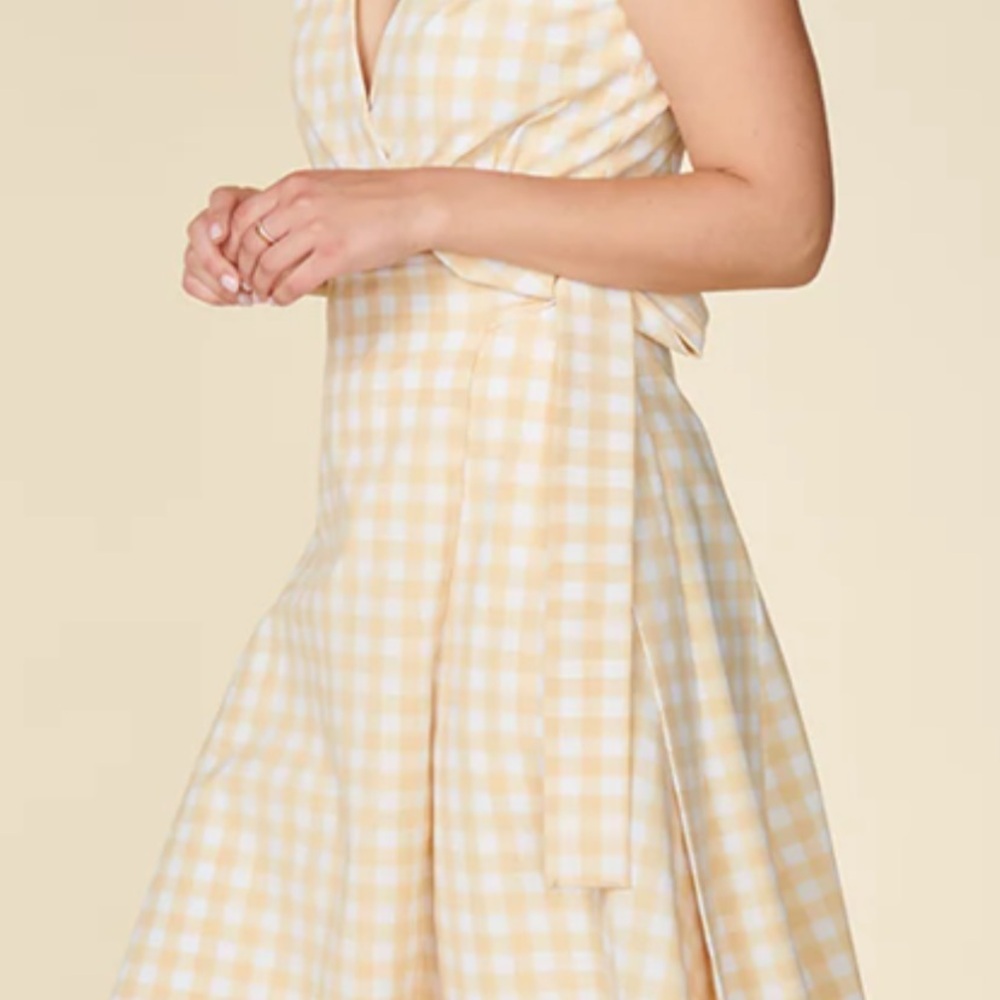 WAYRE Roma Reversible Wrap Dress Yellow and White with Cap Sleeves